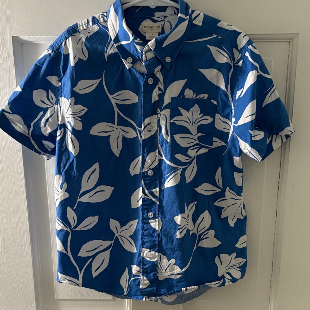 Crewcuts Blue and White Hawaiian Print Shirt
